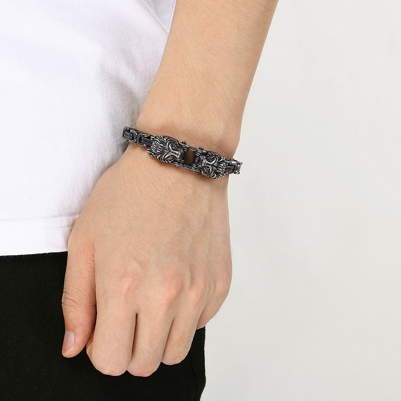 Kemstone Titanium Steel Lion Head Cuban Bracelet for Men KB208296-KFC