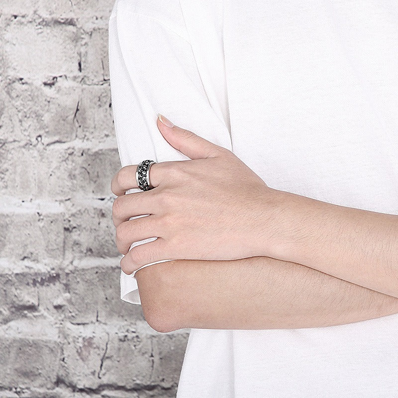 Kemstone Rotating Skull Spinner Ring for Men – Double Row Titanium Steel KR101538-KFC