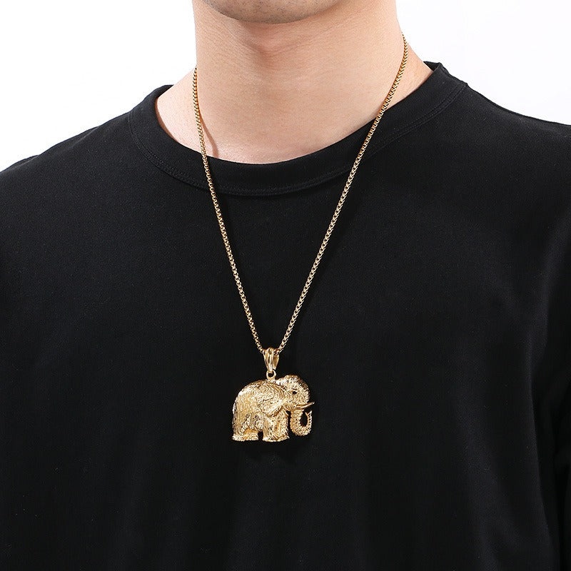 Kemstone Elephant Pendant Necklace for Men Titanium Steel Vintage KP120350-KJX