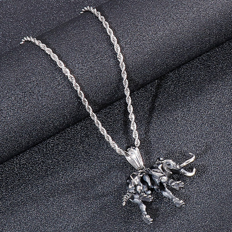 Kemstone Titanium Steel Elephant Skeleton Necklace for Men KP53924-BD