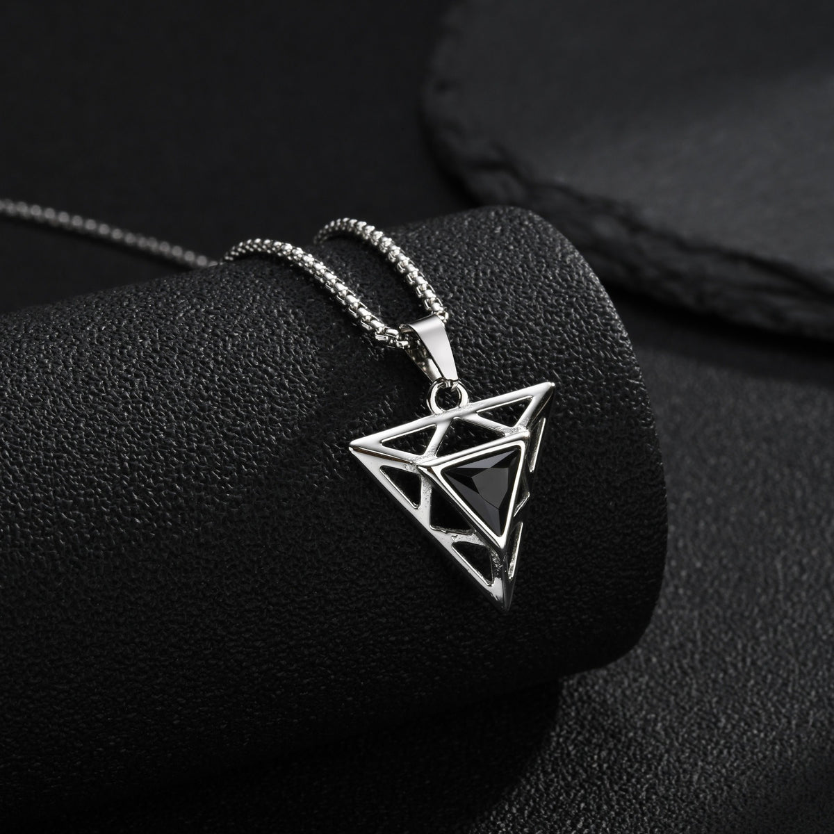 Kemstone Black Cubic Zirconia Triangle Pendant for Men Stainless Steel PN-2455