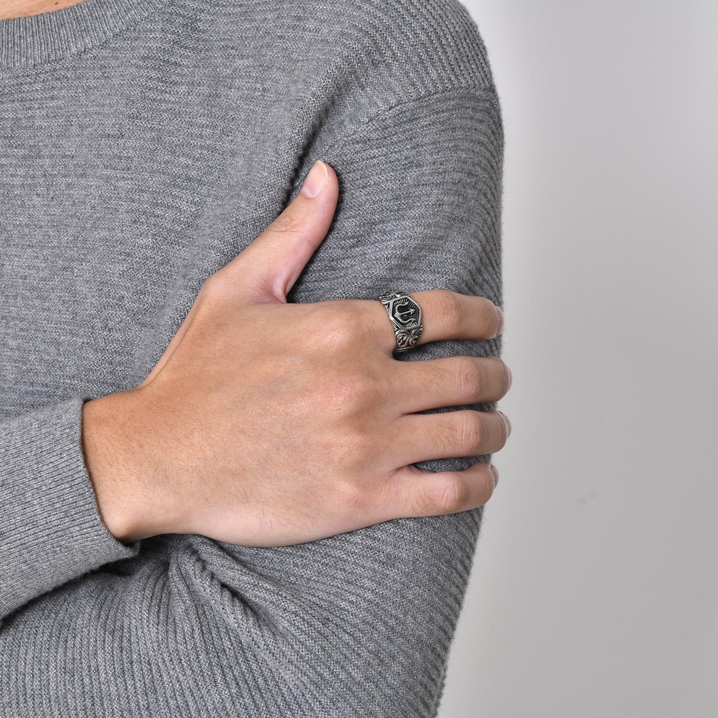 Kemstone Men’s Stainless Steel Trident Ring – Silver Viking Style RC-642