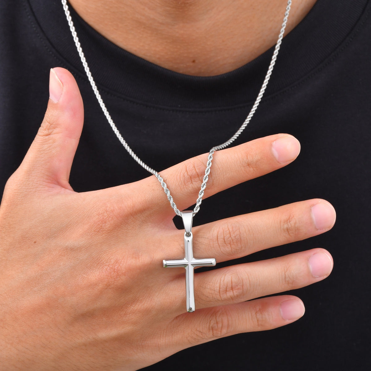 Kemstone Stainless Steel Cross Necklace for Men Rounded Edge PN-2473