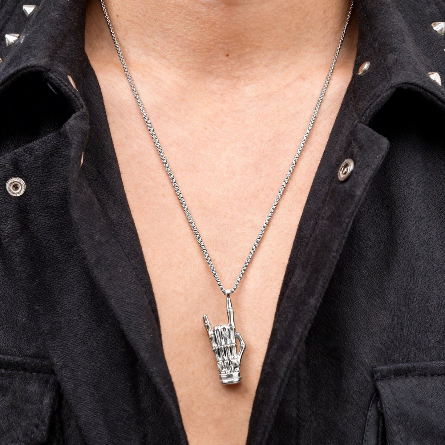 Kemstone Stainless Steel Skeleton Hand Pendant Necklace for Men Punk Style PN-2274