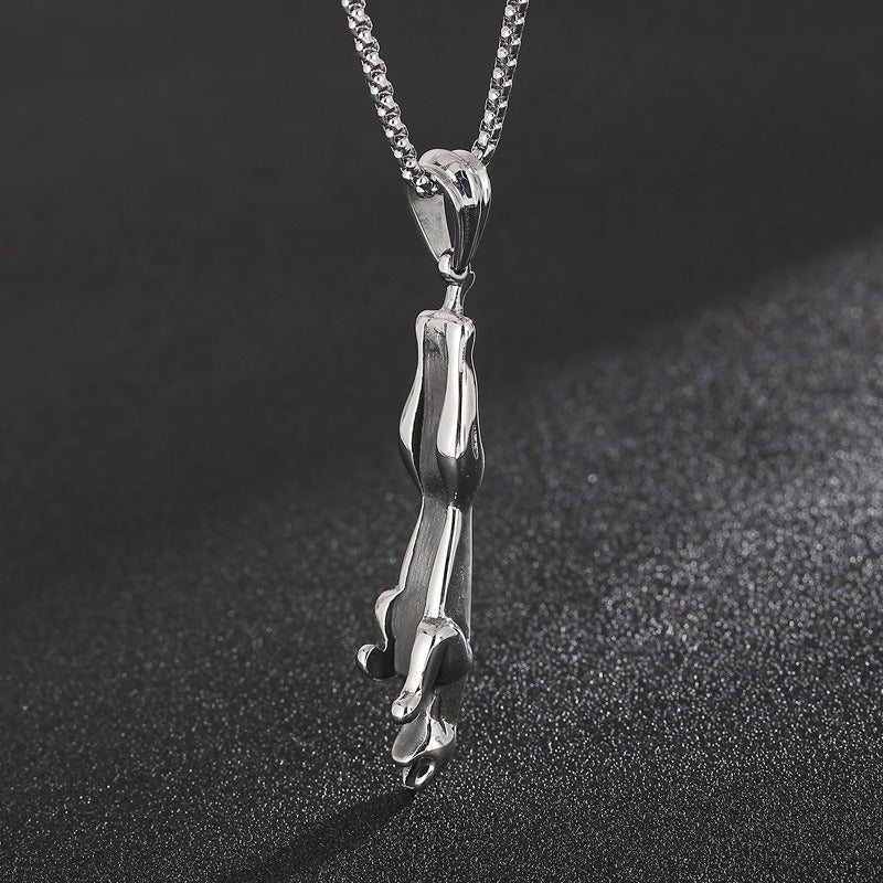 Kemstone Long Cheetah Pendant Necklace for Men Titanium Steel KP48827-BD