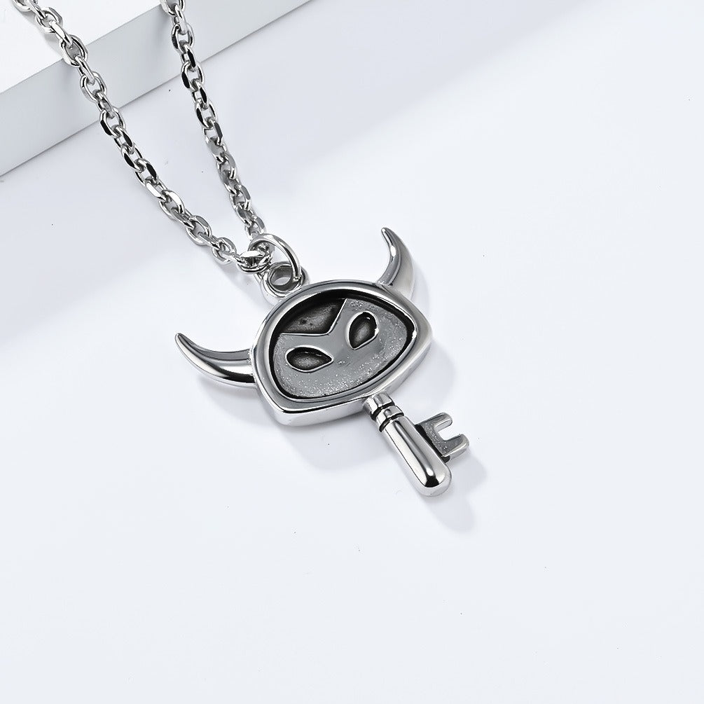 Kemstone Stainless Steel Key Pendant Necklace for Men Small Horn Detail Vintage K-PT550
