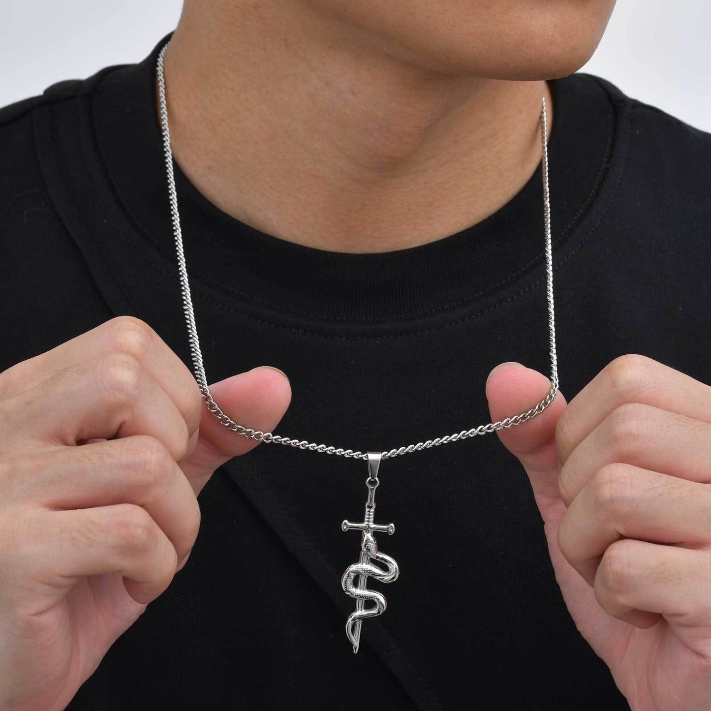 Kemstone Stainless Steel Snake Cross Pendant Necklace – Street Punk Style for Men PN-2183