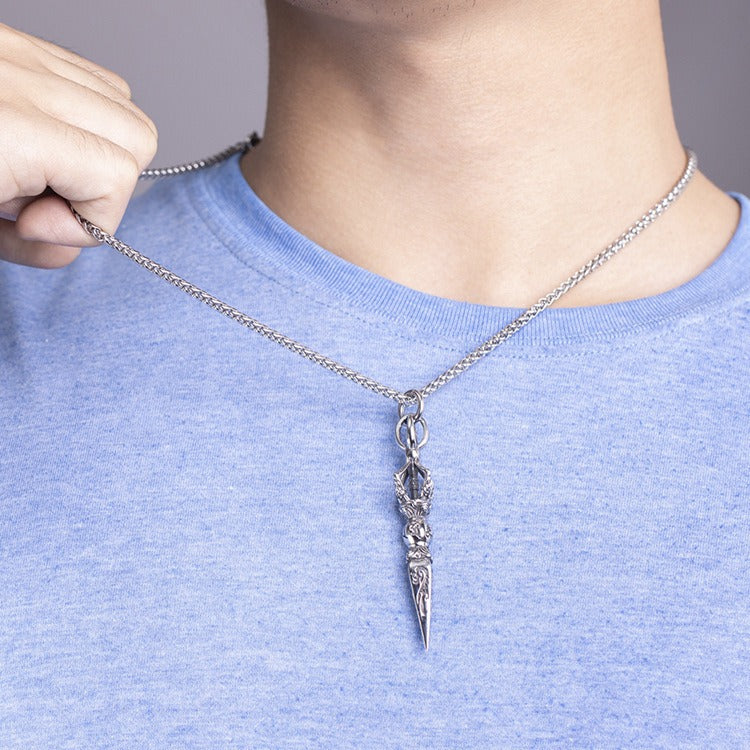Kemstone Titanium Steel Spike Pendant Necklace for Men – Carved Vintage Style K-PT146