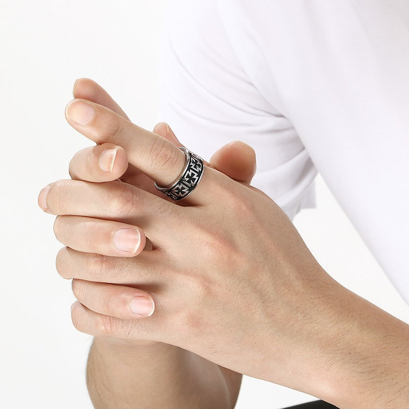 Kemstone Titanium Steel Sun Moon Star Ring for Men Vintage Symbol Band KB158011-Z