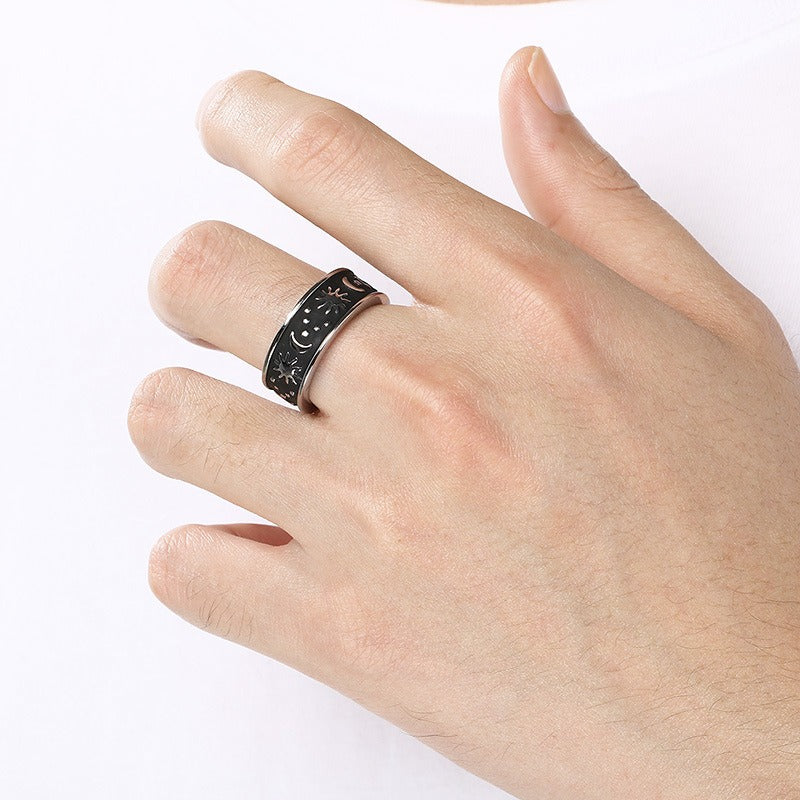 Kemstone Titanium Steel Sun Moon Star Ring for Men Vintage Symbol Band KB158011-Z