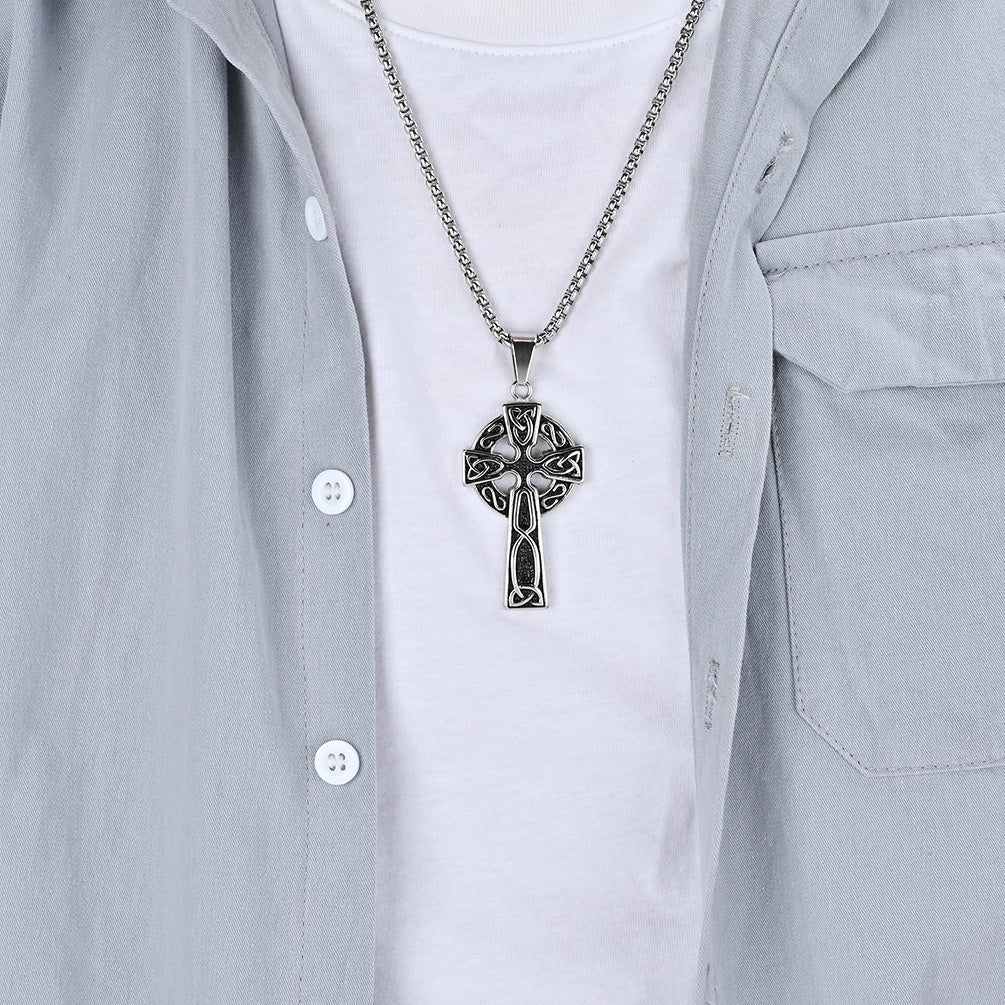 Kemstone Stainless Steel Celtic Cross Pendant Necklace for Men K-PT442