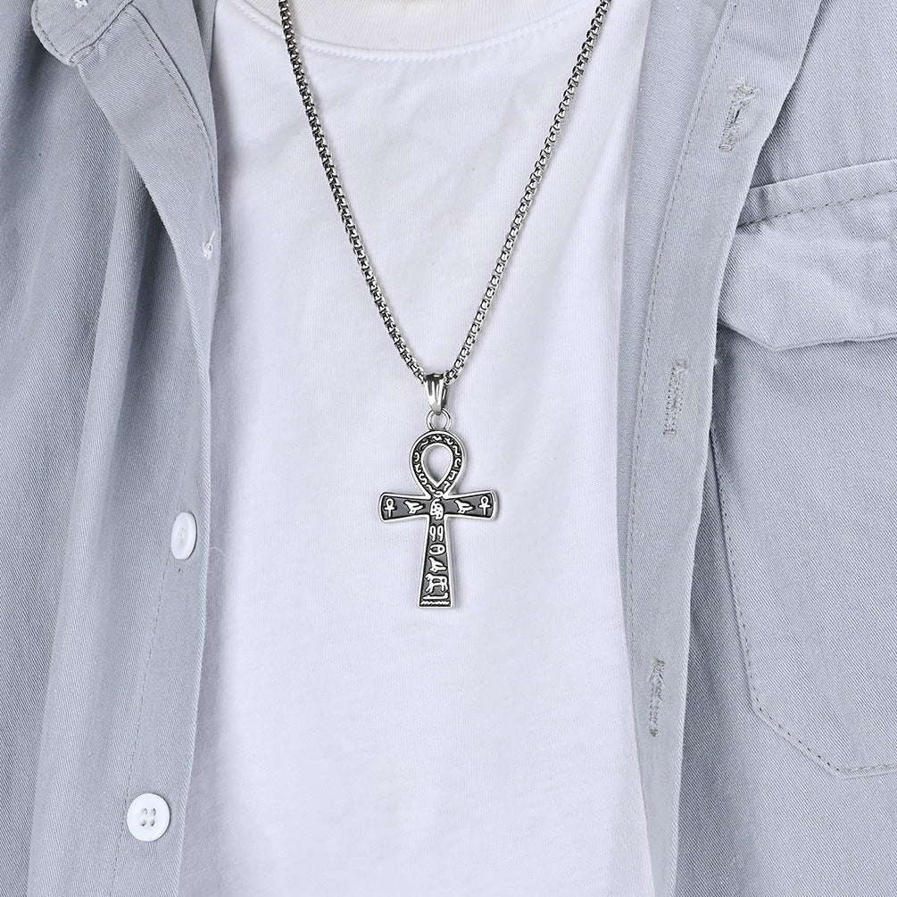 Kemstone Stainless Steel Ankh Cross Pendant Necklace for Men K-PT445