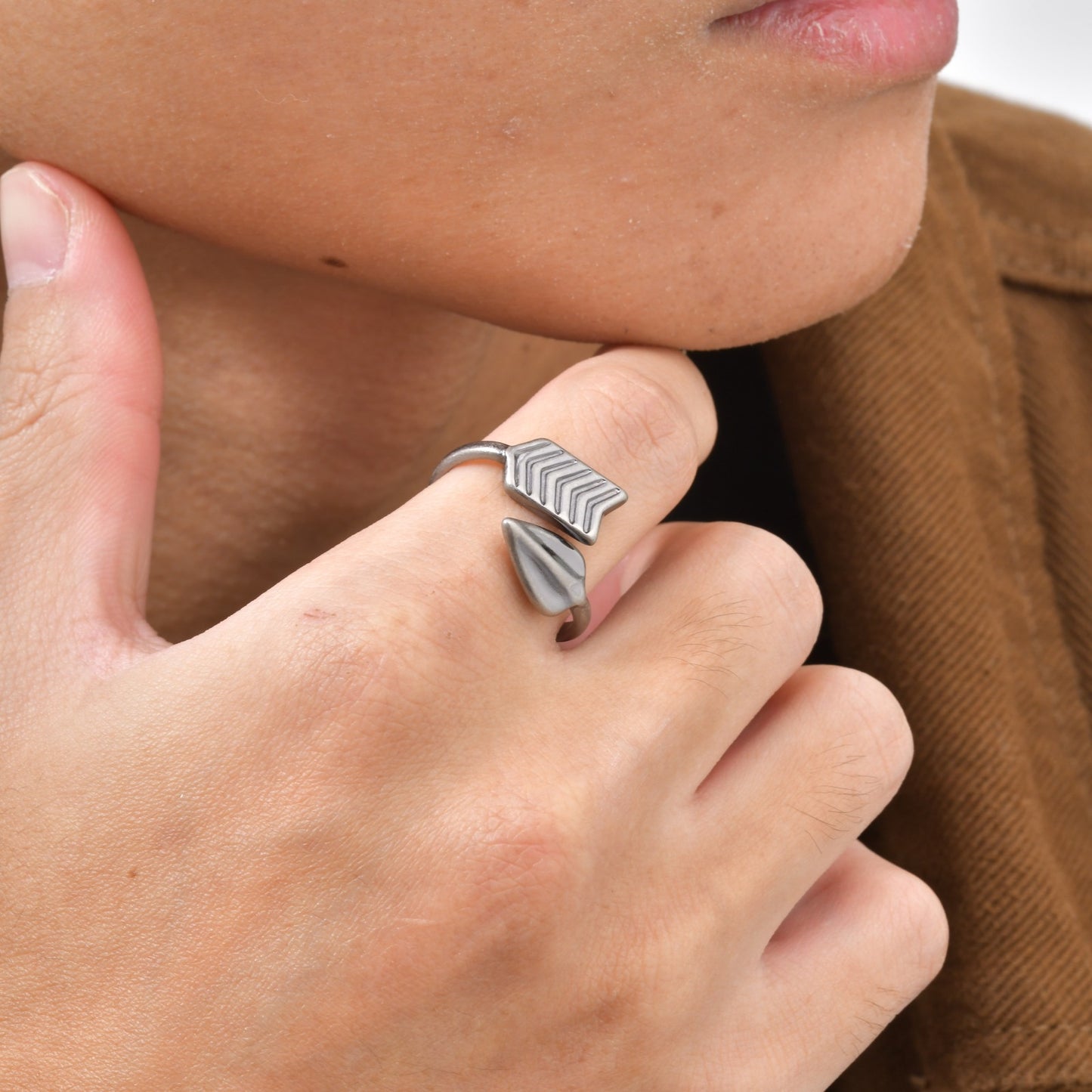 Kemstone Stainless Steel Arrow Open Ring – Minimalist Wrap Style for Men RC-1018G
