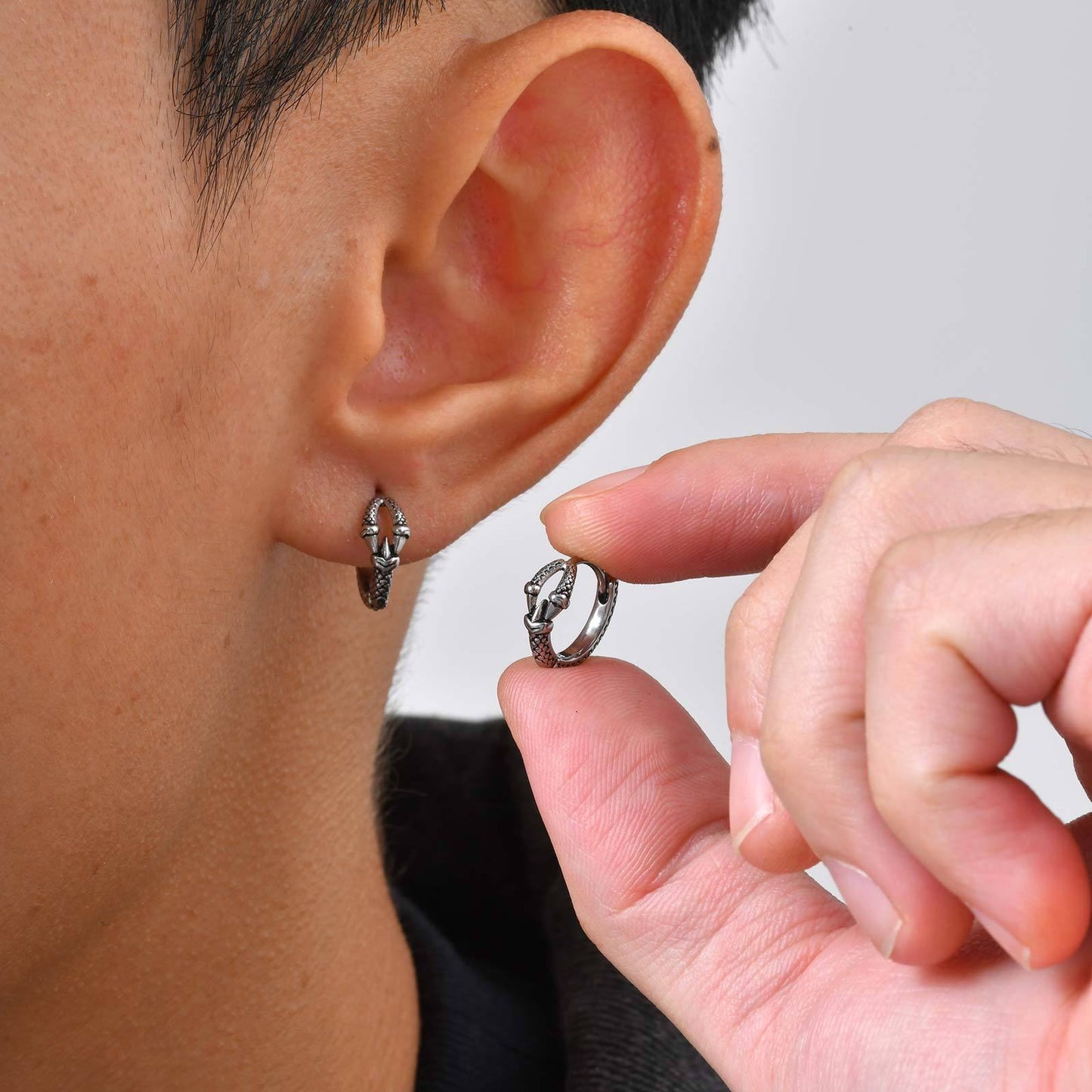 Kemstone Stainless Steel Geometric Claw Hoop Earring for Men – Retro Punk EH-837S