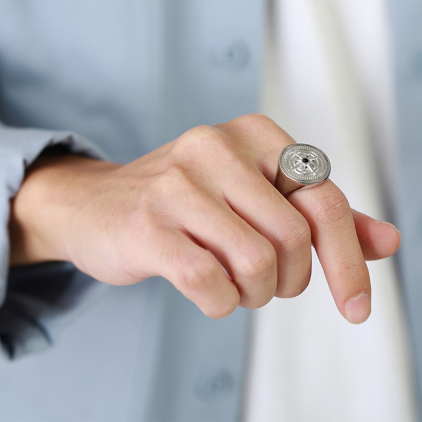 Kemstone Stainless Steel Compass Signet Ring for Men RC-527