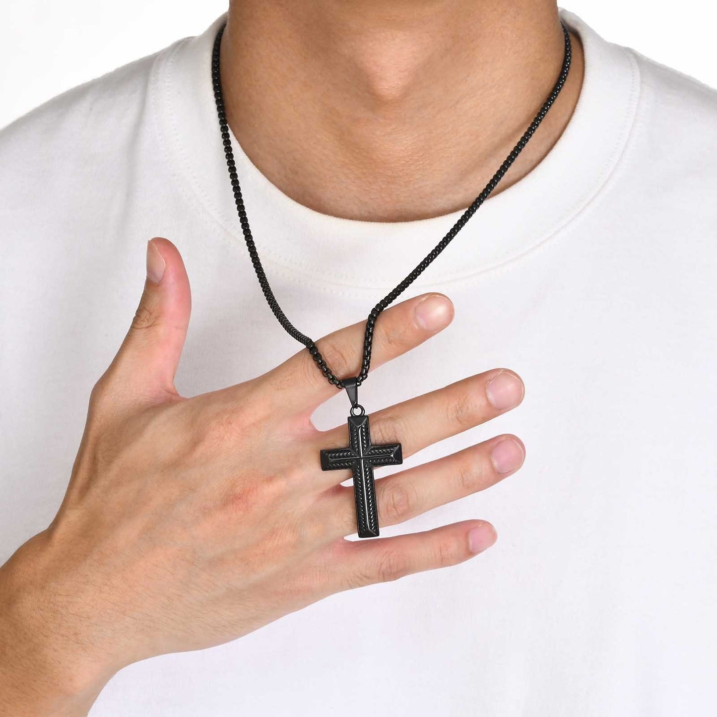 Kemstone Stainless Steel Rope Cross Pendant Necklace for Men PN-1868