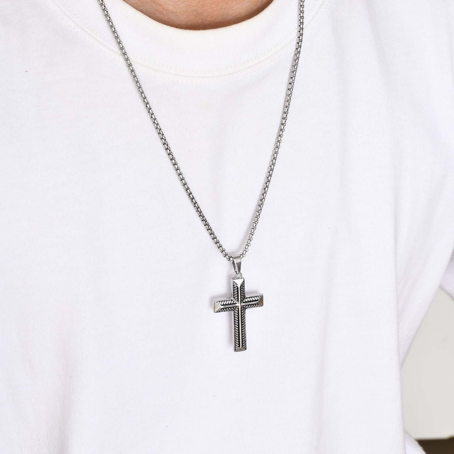 Kemstone Stainless Steel Rope Cross Pendant Necklace for Men PN-1868