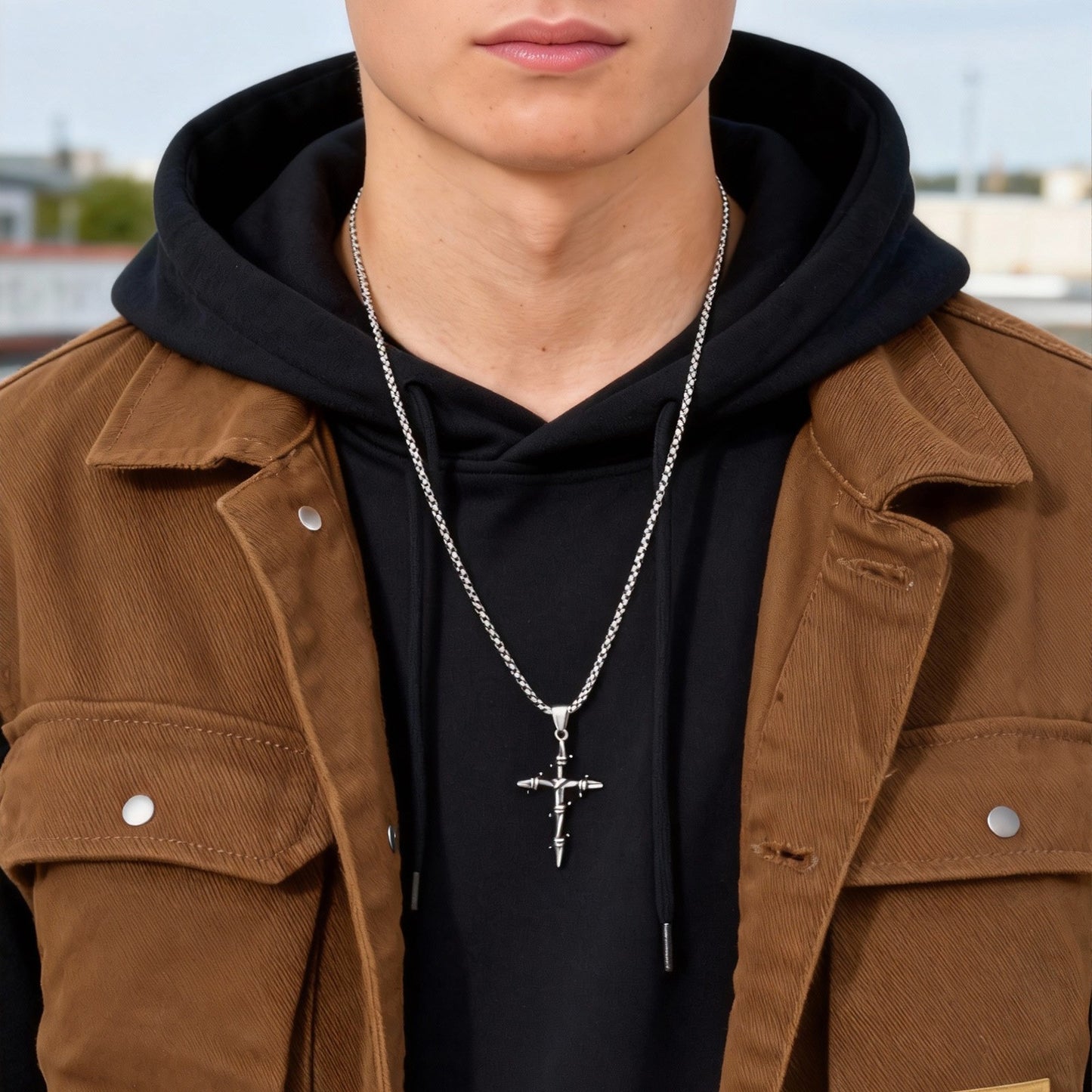 Kemstone Stainless Steel Twisted Cross Pendant Necklace for Men PN-2341