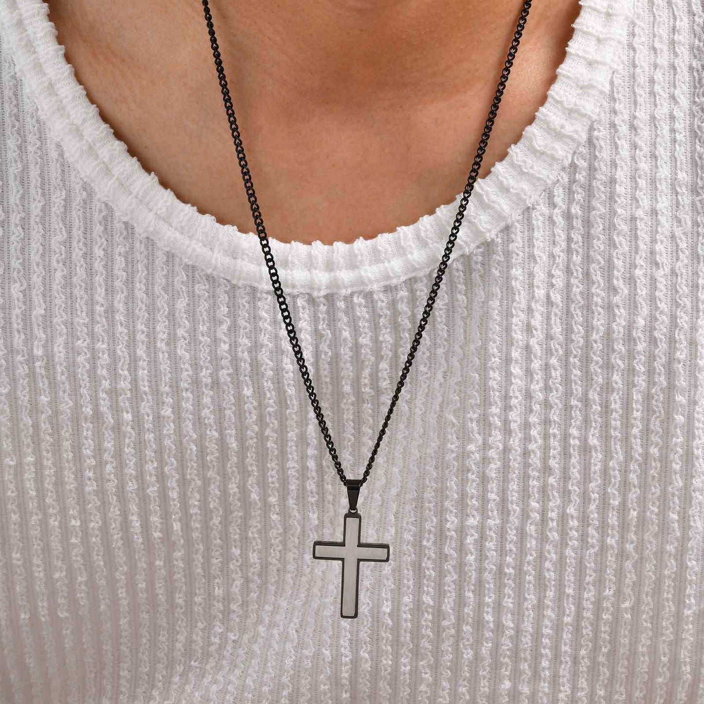 Kemstone Stainless Steel Two-Tone Cross Pendant Necklace for Men PN-2239