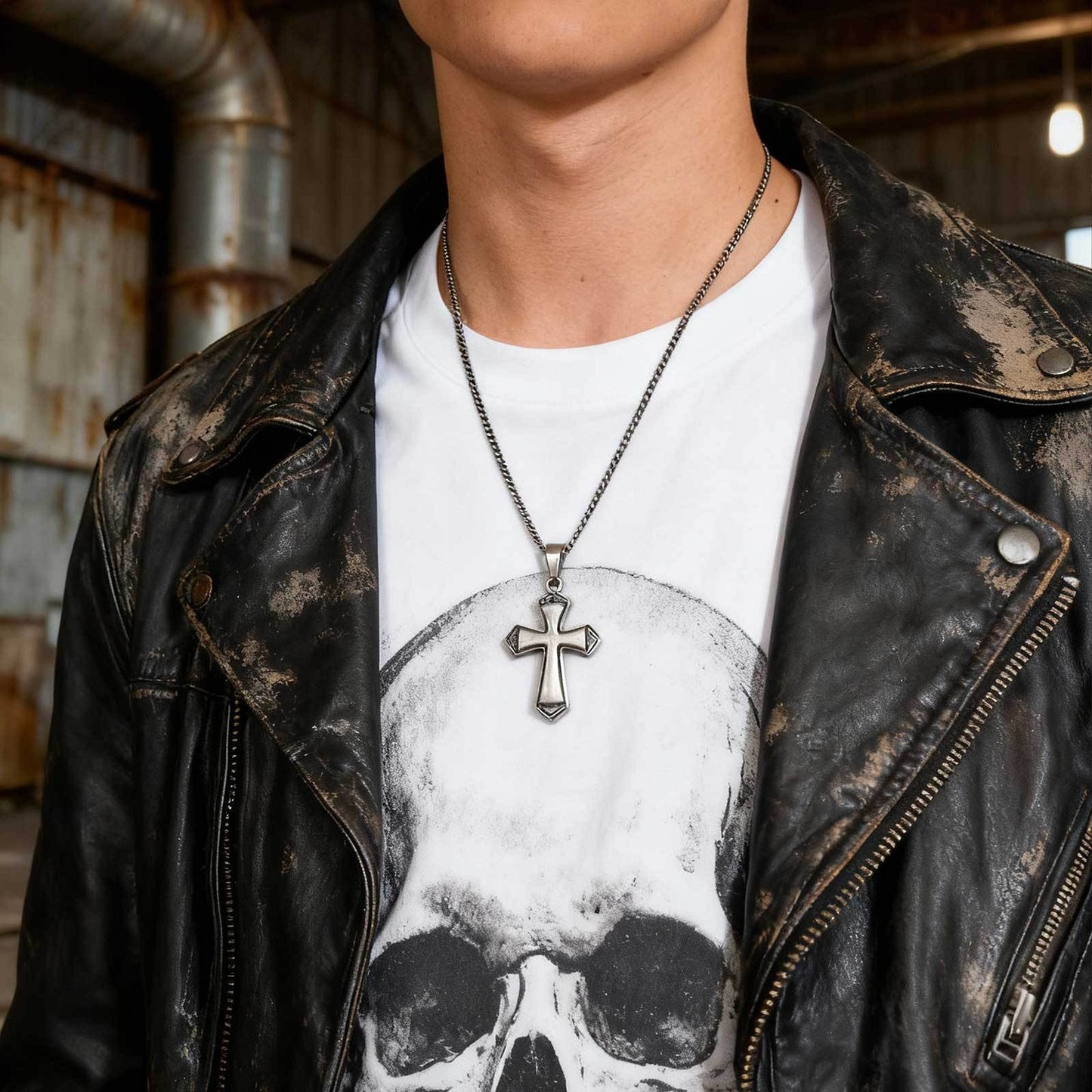 Kemstone Stainless Steel Faceted Cross Pendant Necklace for Men PN-2263