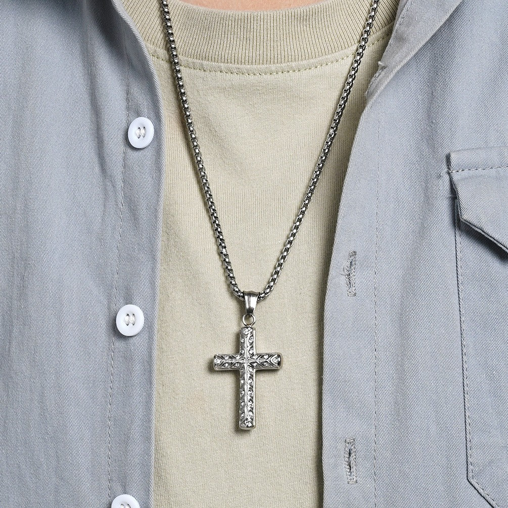 Kemstone Stainless Steel Cross Pendant Necklace for Men – Geometric Eye Detail K-PT690