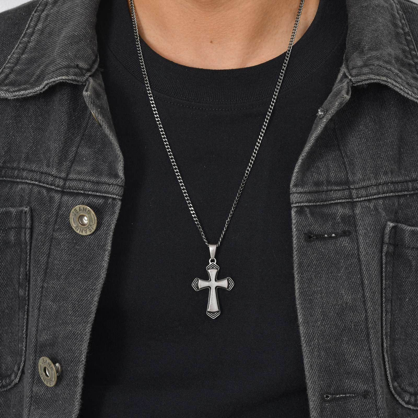 Kemstone Stainless Steel Faceted Cross Pendant Necklace for Men PN-2263