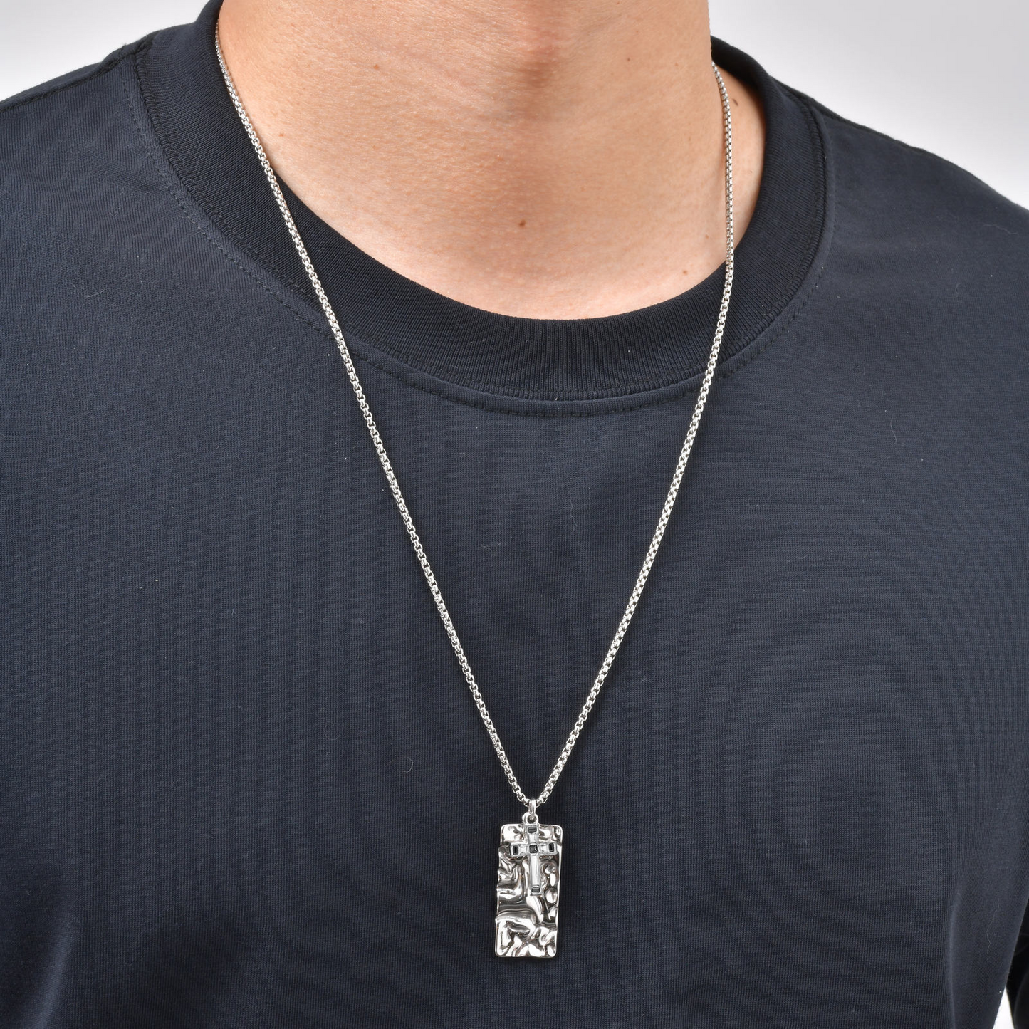 Kemstone Stainless Steel Cross Pendant Necklace for Men Women Textured Heart PN-2275