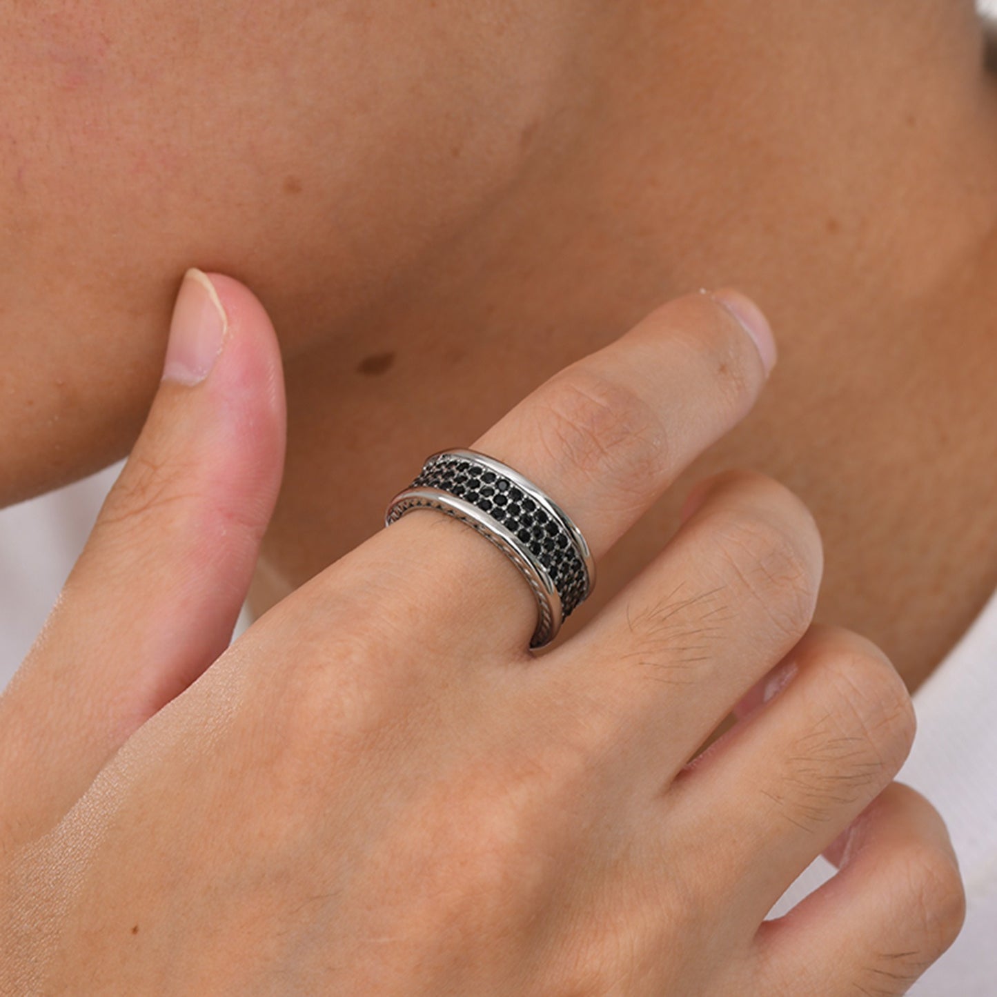 Kemstone Stainless Steel Black Cubic Zirconia Ring for Men RC695