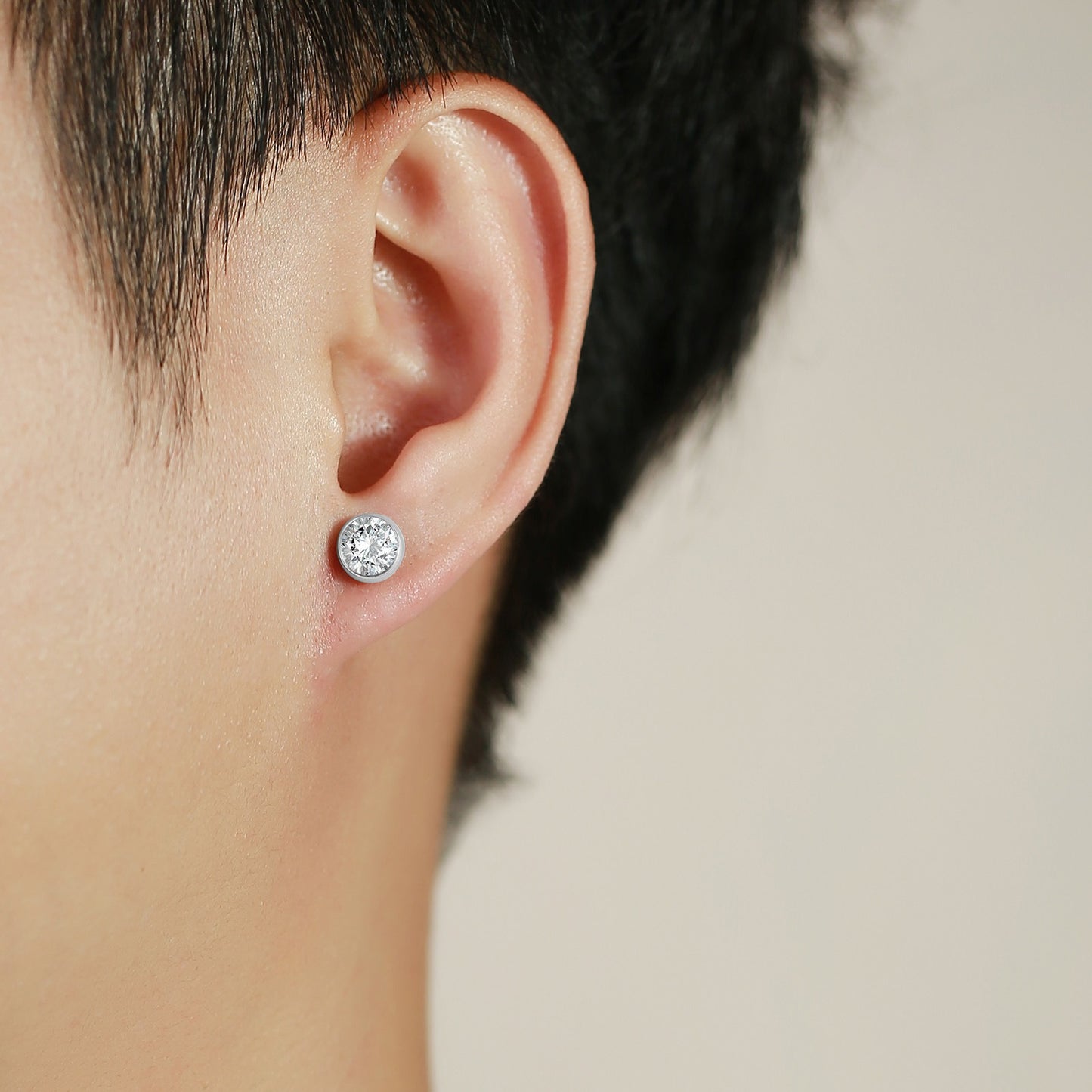 Kemstone Men’s CZ Stud Earrings – Stainless Steel Minimalist Jewelry, Silver/Gold/Black ES-332