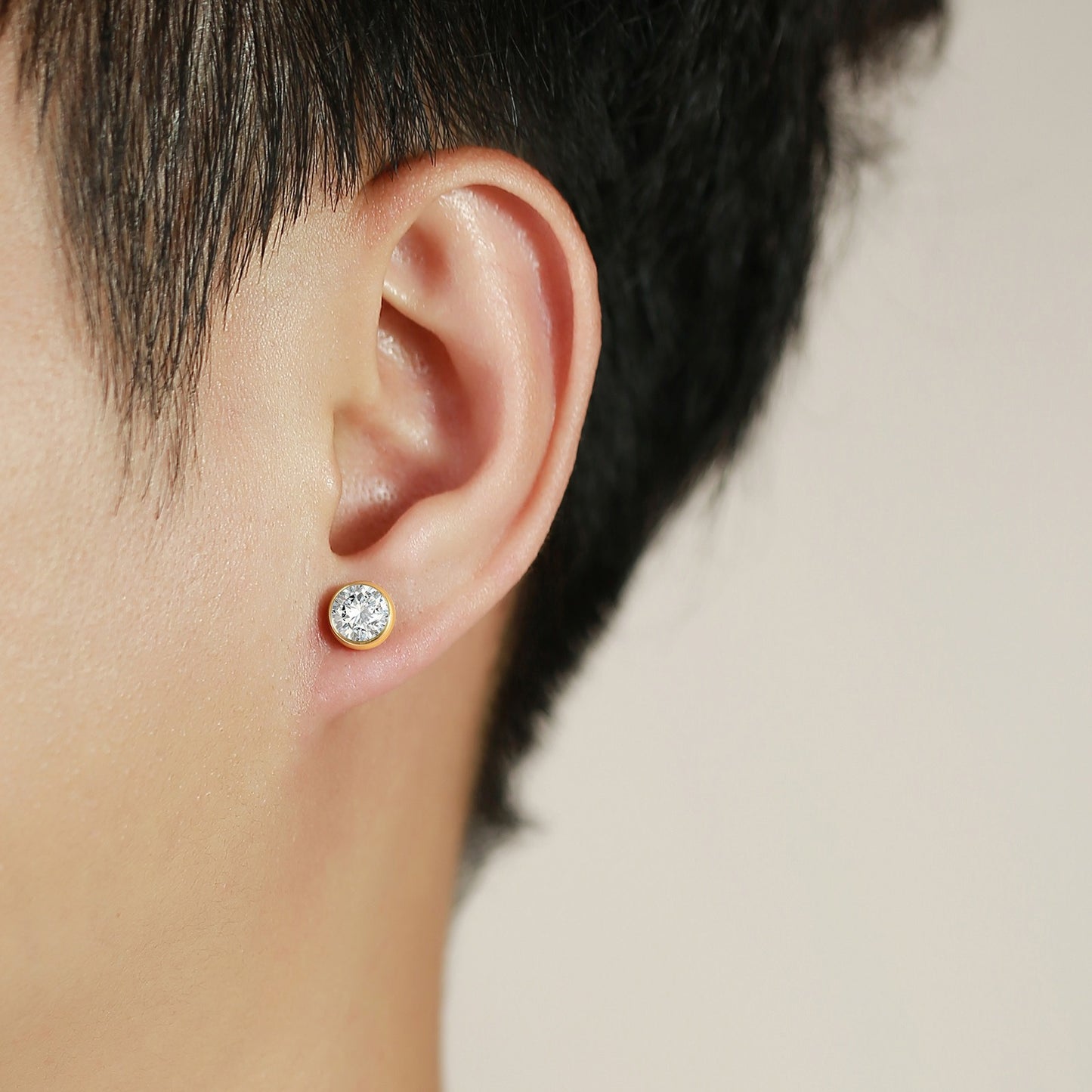 Kemstone Men’s CZ Stud Earrings – Stainless Steel Minimalist Jewelry, Silver/Gold/Black ES-332