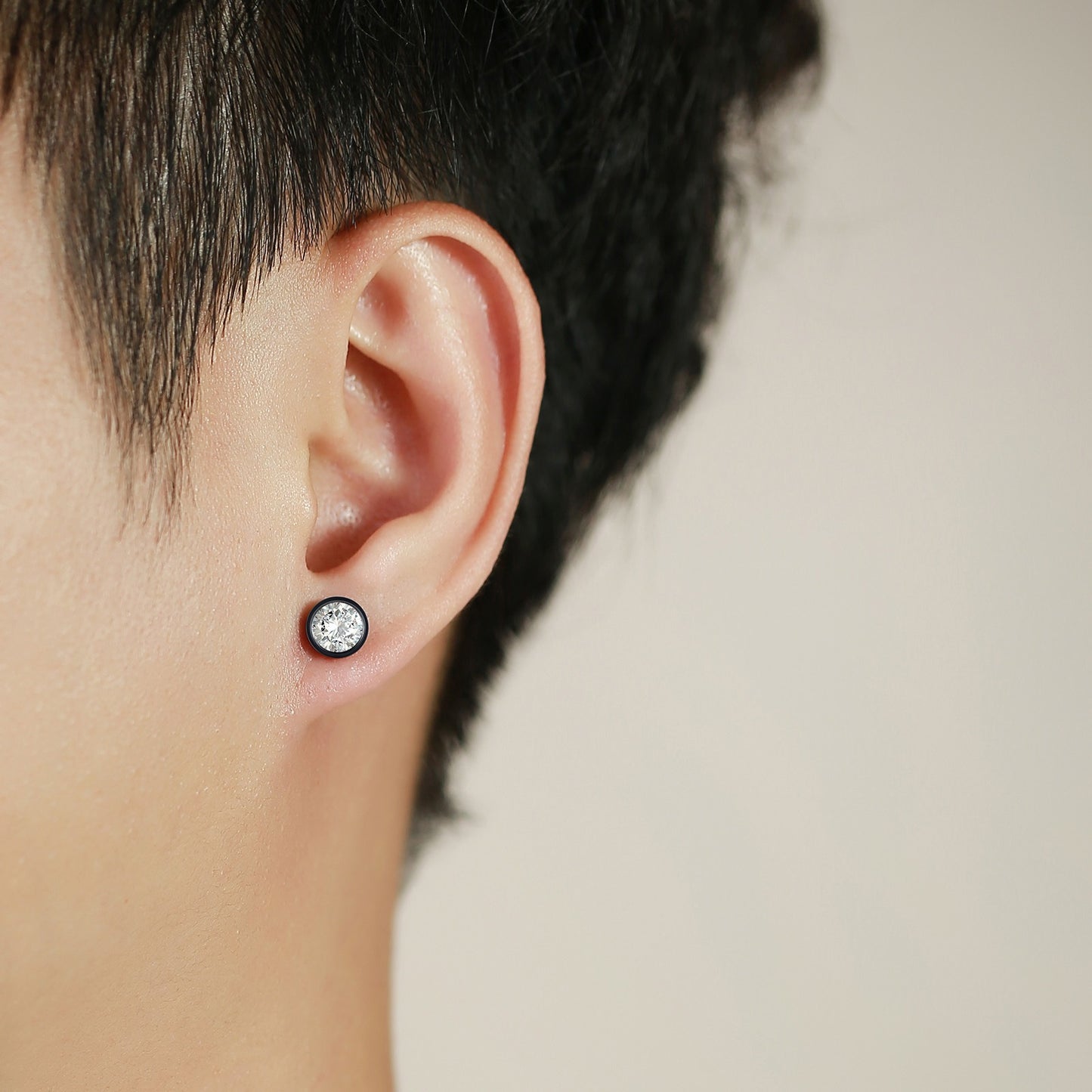 Kemstone Men’s CZ Stud Earrings – Stainless Steel Minimalist Jewelry, Silver/Gold/Black ES-332