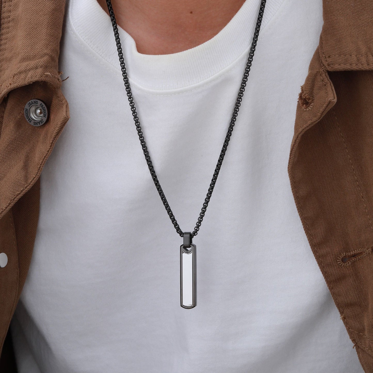Kemstone Stainless Steel Bar Pendant Necklace for Men PN-2075