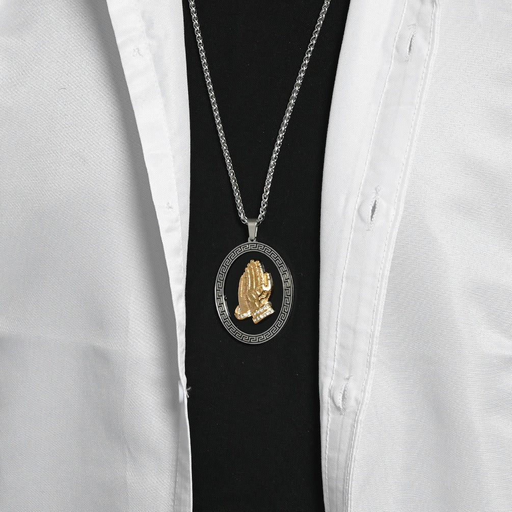 Kemstone Stainless Steel Hand Medallion Pendant Necklace for Men K-PT695