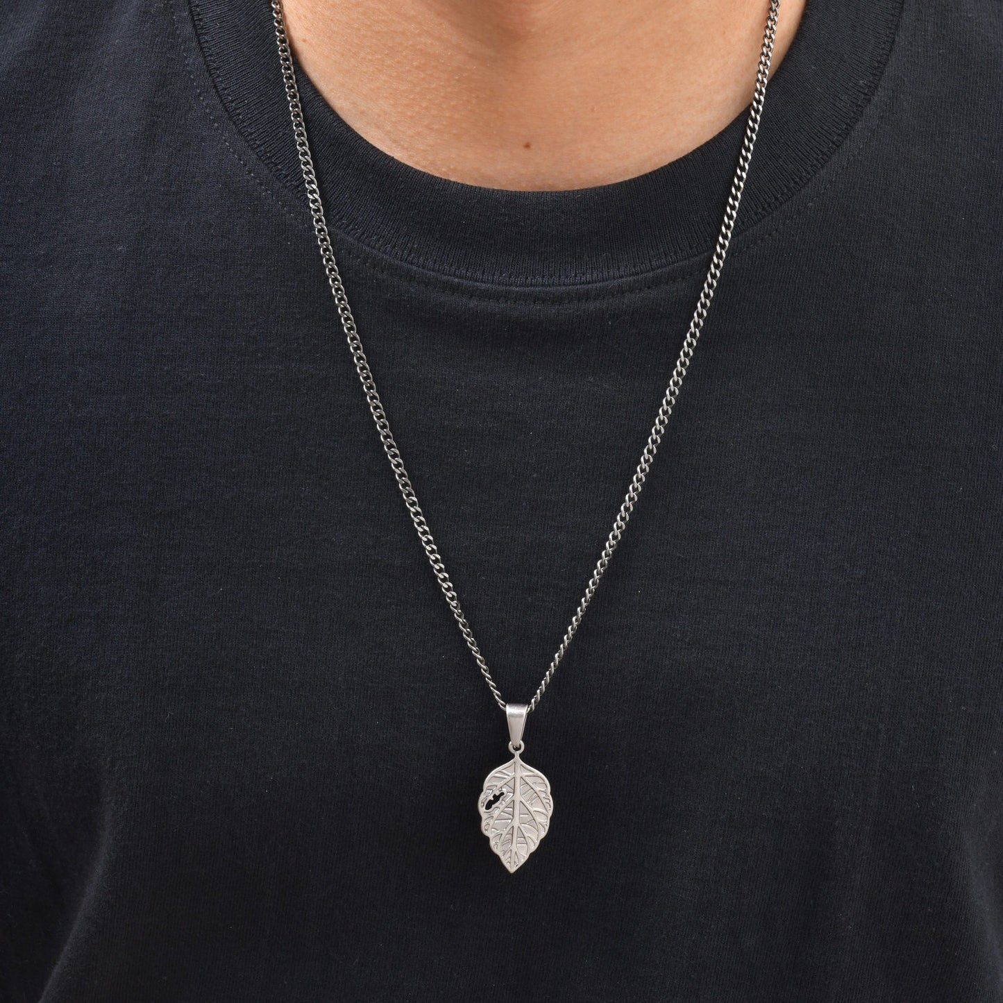 Kemstone Stainless Steel Leaf Pendant Necklace for Men – Vintage Nature-Inspired Design PN-2322