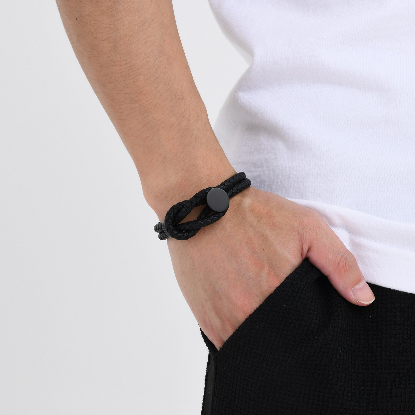 Kemstone Men’s Stainless Steel Leather Bracelet – Double-Layer Knot BL-712