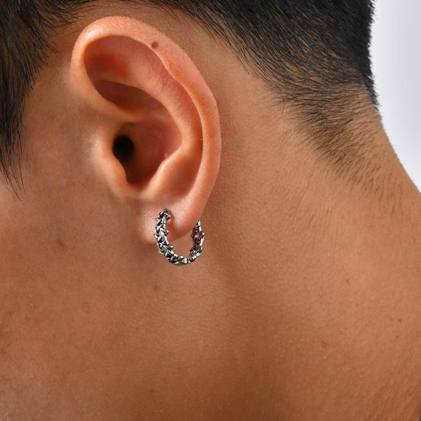 Kemstone Stainless Steel Vintage Hollow Chain Hoop Earring for Men – EH-838