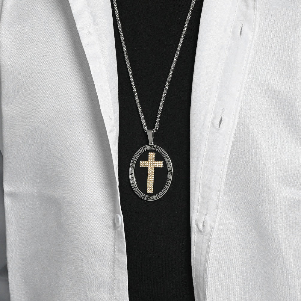 Kemstone Stainless Steel Round Cross Pendant Necklace for Men K-PT694