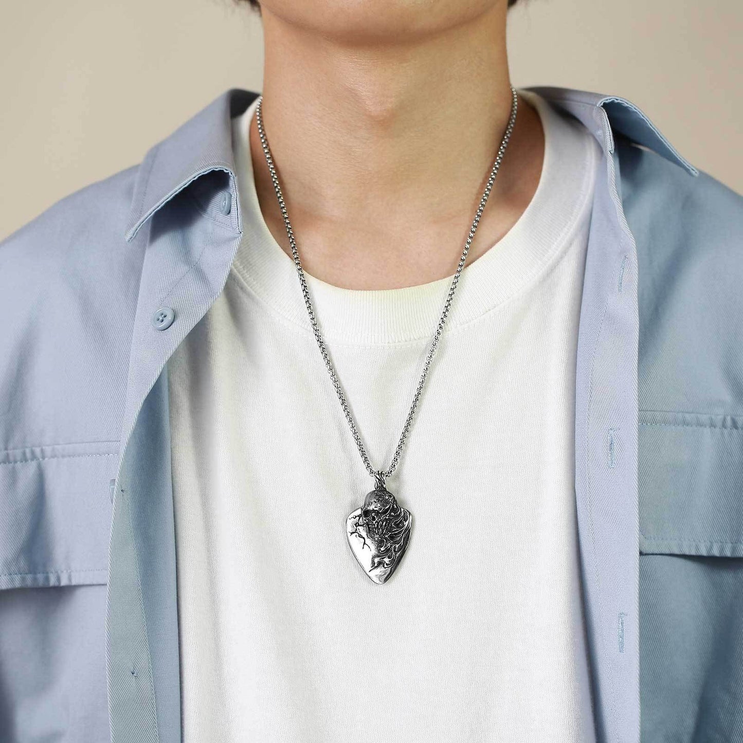 Kemstone Stainless Steel Skull Pendant Necklace for Men – Vintage Carved PN-1644