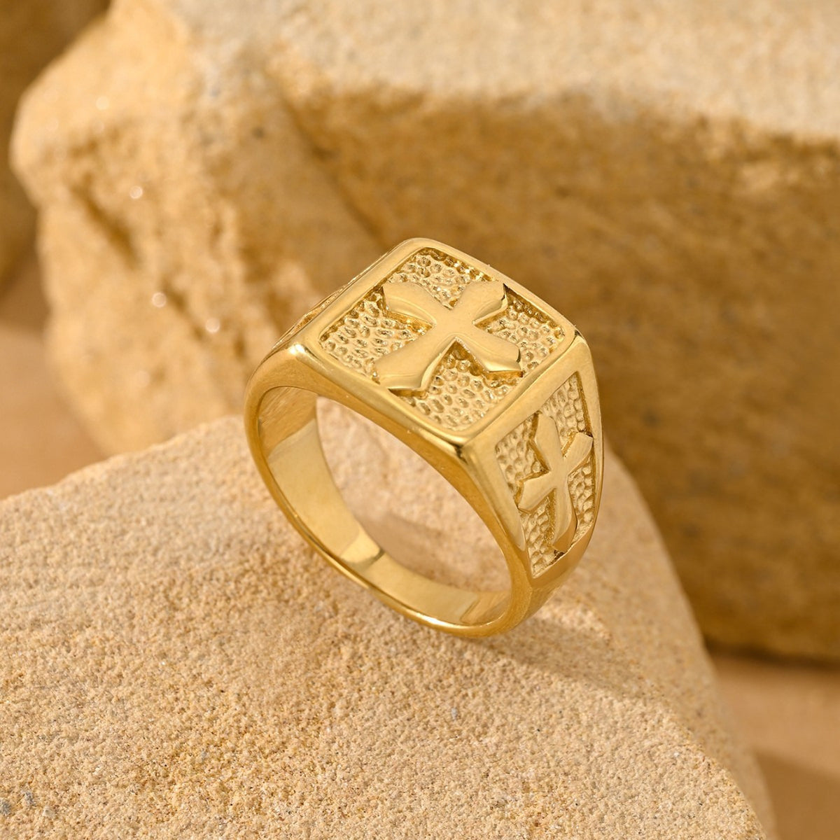 Kemstone Square Cross Signet Ring for Men Stainless Steel Vintage TR0532