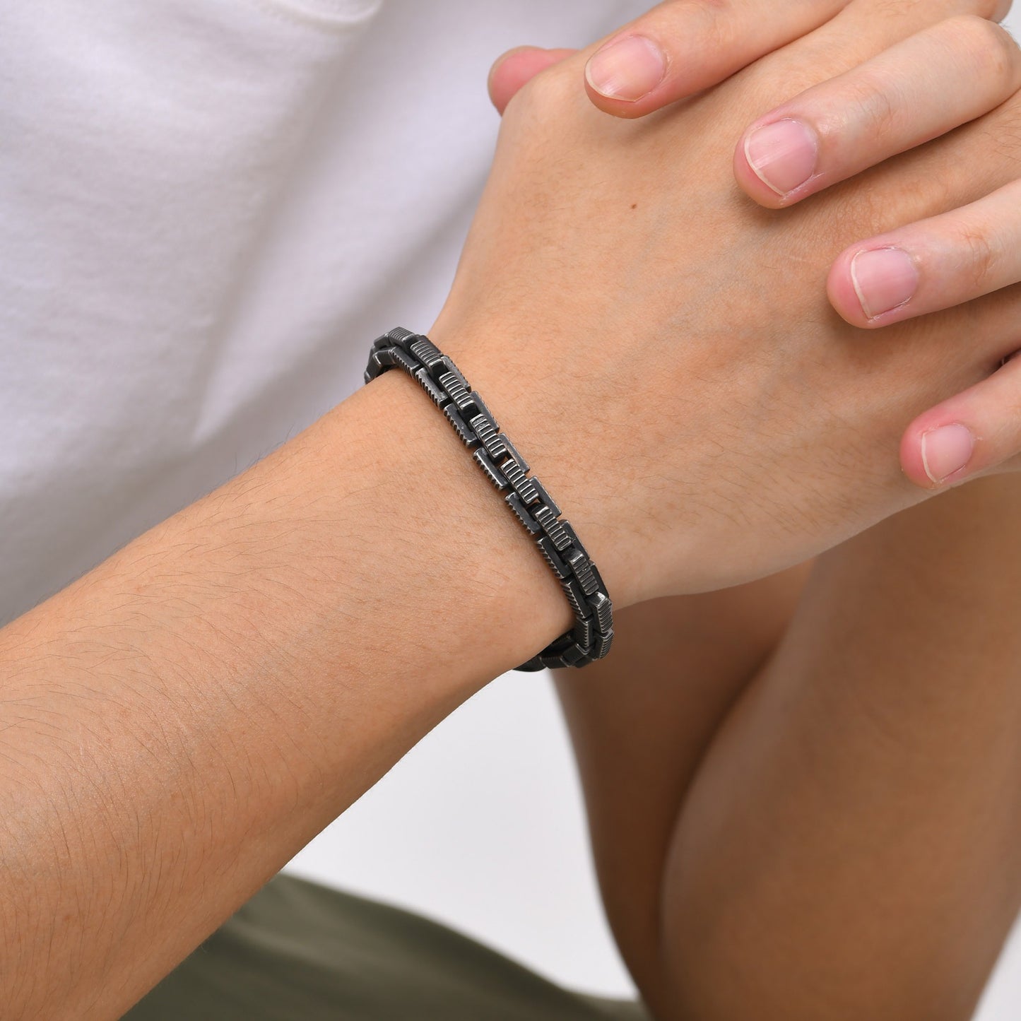 Kemstone Stainless Steel Square Link Chain Bracelet for Men Vintage BR-2043S