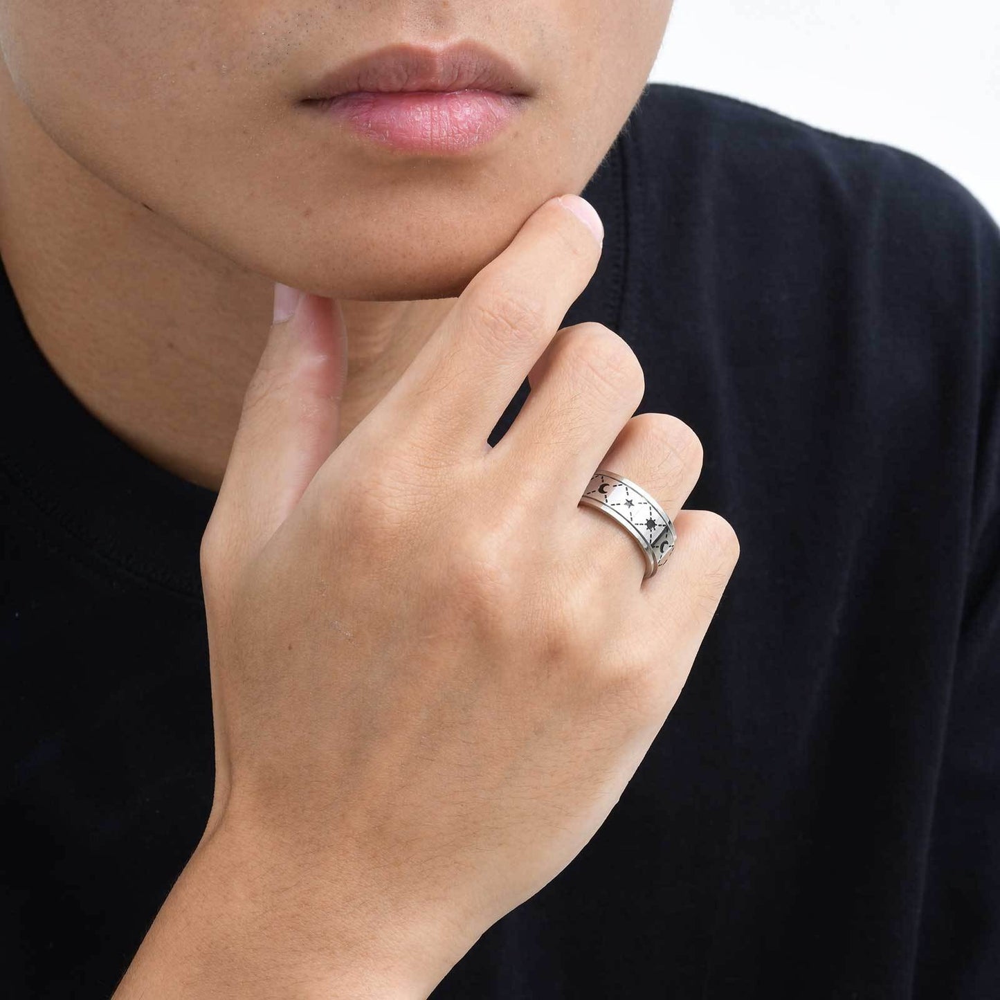 Kemstone Stainless Steel Spinner Ring for Men – Sun & Moon Design | R-576