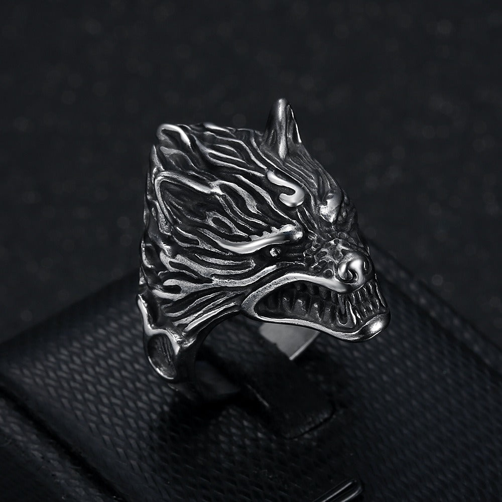 Kemstone Wolf Head Ring for Men Stainless Steel Vintage TR0364
