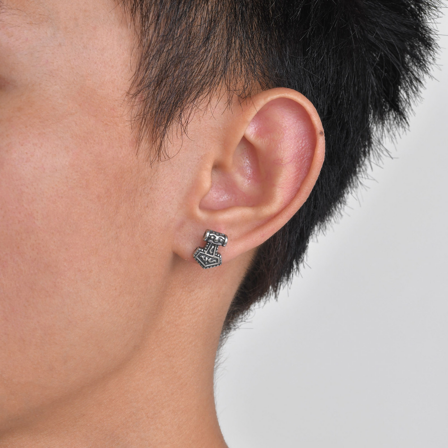 Kemstone Stainless Steel Thor Hammer Stud Earrings Men Nordic Vintage ES-436