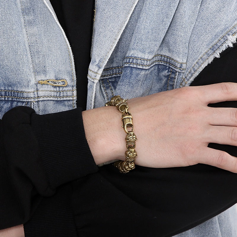 Kemstone Titanium Steel Tiger Head Bead Bracelet for Men KB152704-KJX