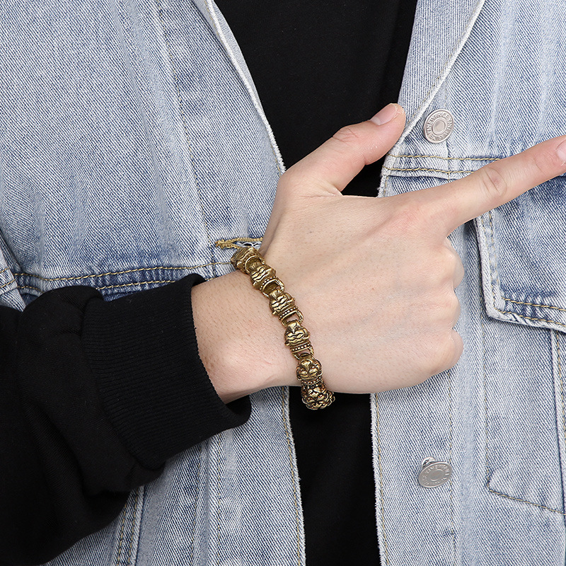 Kemstone Titanium Steel Tiger Head Bead Bracelet for Men KB152704-KJX