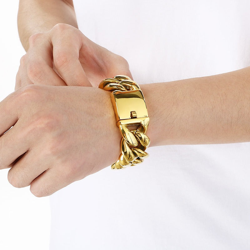 Kemstone Titanium Steel Cuban Chain Bracelet for Men – 25mm High Polish KB204399-KJX