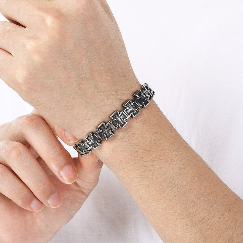 Kemstone Titanium Steel Angel Cross Cuff Bracelet for Men KB209283-LU