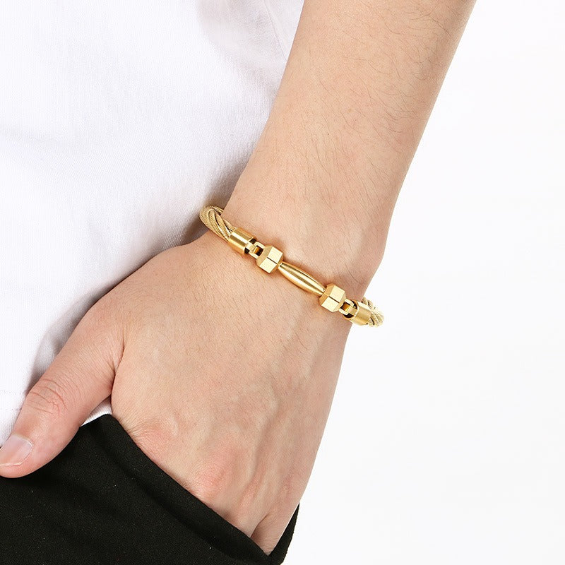 Kemstone Titanium Steel Barbell Cable Wire Bracelet for Men – Sporty Design KB210834-KFC