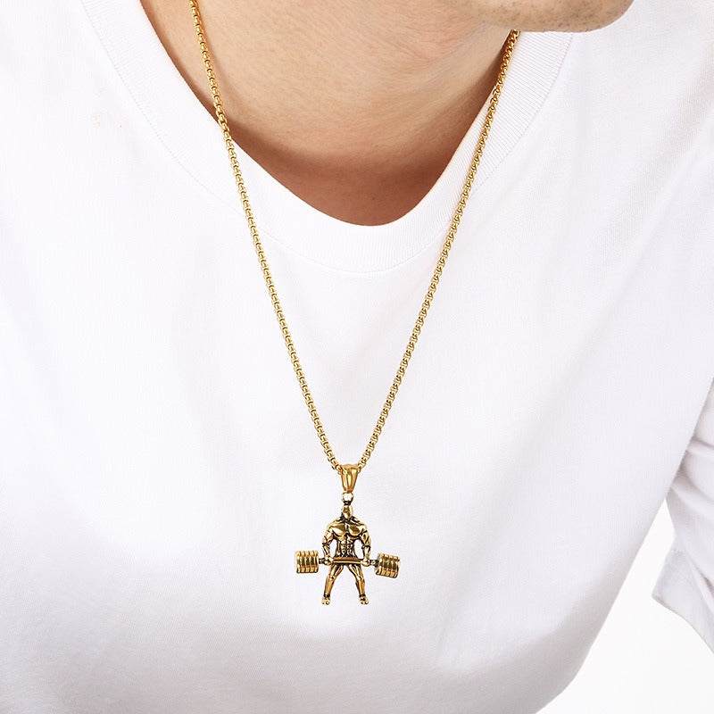 Kemstone Titanium Steel Barbell Gym Pendant Necklace for Men KP117758-LU