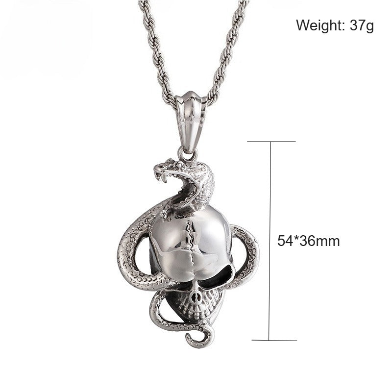 Kemstone Coiled Snake Skull Necklace for Men Titanium Steel Punk KP80014-BD